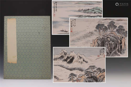 EIGHT PAGES OF CHINESE ALBUM PAINTING OF MOUNTAIN VIEWS