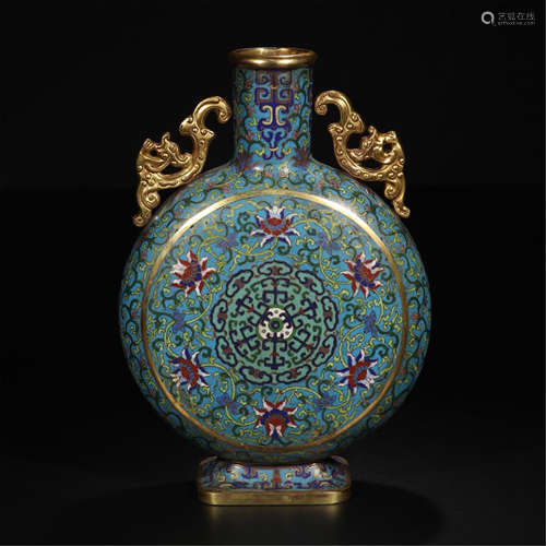 CHINESE CLOISONNE MOONFLASK FLOWER FLATTEN VASE