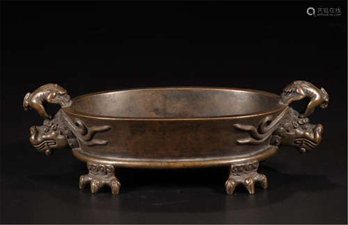 CHINESE BRONZE DRAGON HEAD HANDLE CENSER