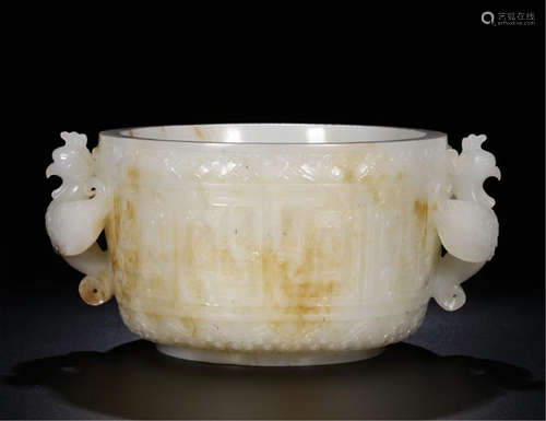 CHINESE WHITE JADE CHICKEN HANDLE CUP