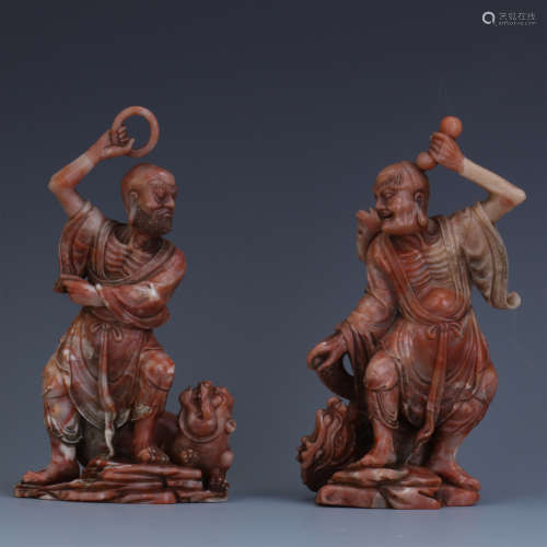 TWO OF CHINESE SOAPSTONE LOHAN