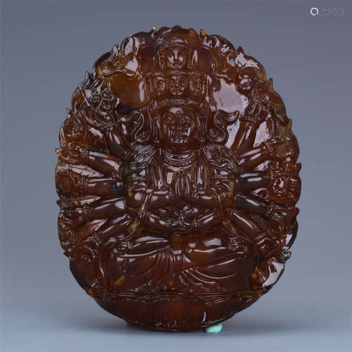 CHINESE AMBER SEATED BUDDHA