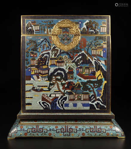 CHINESE CLOISONNE MOUNTAIN VIEW CASE