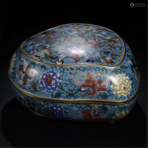 CHINESE CLOISONNE PEACH SHAPED LIDDED BOX