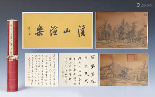 CHINESE HAND SCROLL PAINTING OF MOUNTAIN VIEWS WITH CALLIGRAPHY