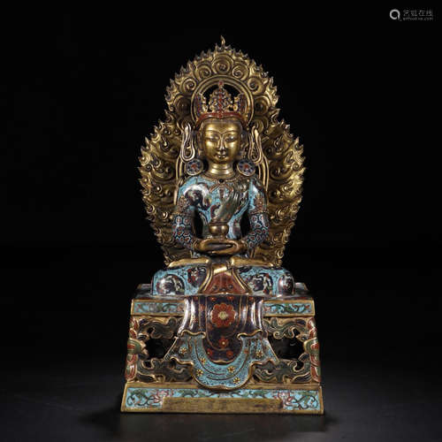 CHINESE CLOISONNE SEATED GUANYIN