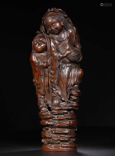 CHINESE BAMBOO TWO FIGURES SCHOLAR'S ROCK