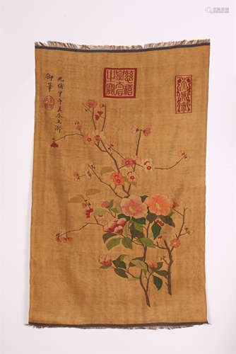 CHINESE KESI TAPESTRY OF SCROLL PAINTING OF FLOWER