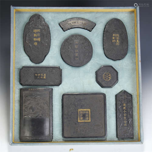 NINE PIECES OF CHINESE SMOKED INK CAKES