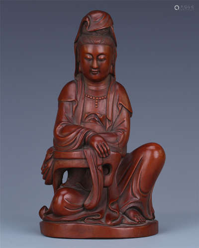 CHINESE BOXWOOD SEATED GUANYIN