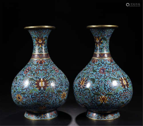 PAIR OF CHINESE CLOISONNE FLOWER VASES