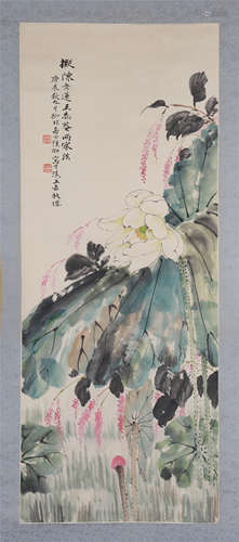 CHINESE SCROLL PAINTING OF LOTUS