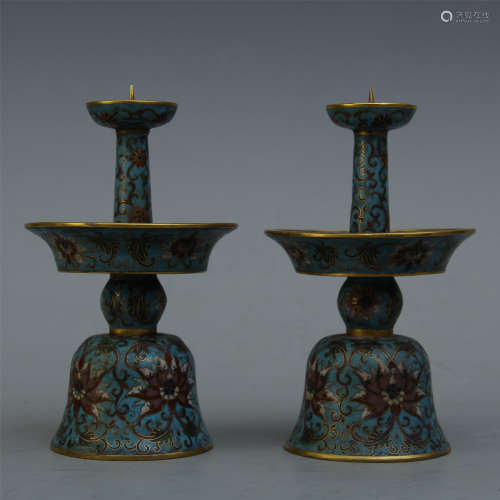 PAIR OF CHINESE CLOISONNE CANDLE HOLDERS