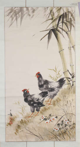 CHINESE SCROLL PAINTING OF ROOSTER IN BAMBOO