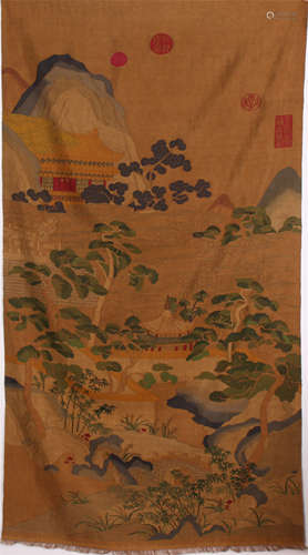 CHINESE KESI EMBROIDERY MOUNTAIN VIEWS TAPESTRY