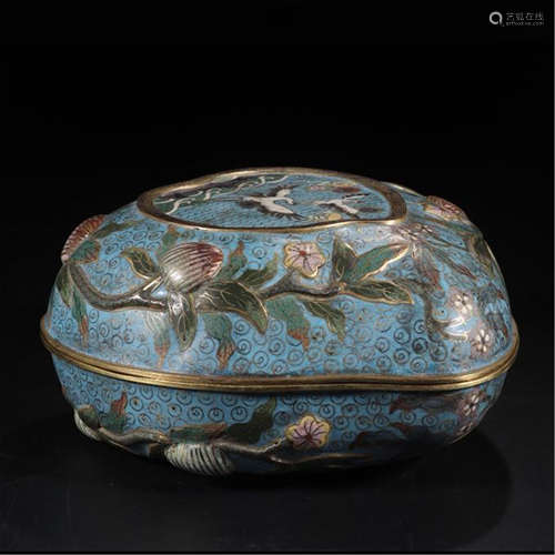 CHINESE CLOISONNE PEACH LIDDED BOX