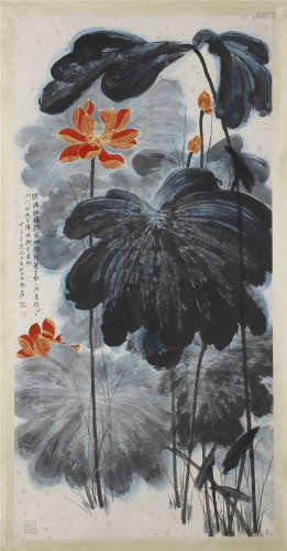 CHINESE SCROLL PAINTING OF LOTUS