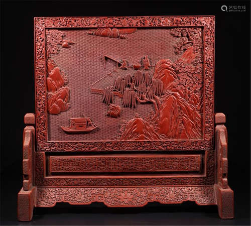 CHINESE CINNABAR LAKEVIEWS TABLE SCREEN