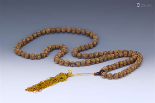 CHINESE GILT SILVER AGALWOOD BEAD BUDDHIST NECKLACE