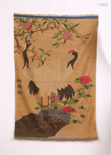 CHINESE KESI EMBROIDERY CRAND AND PEACH TAPESTRY