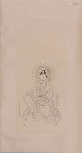 CHINESE SCROLL PAINTING OF SEATED GUANYINNN