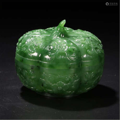 CHINESE SPINACH JADE LIDDED MELON BOX