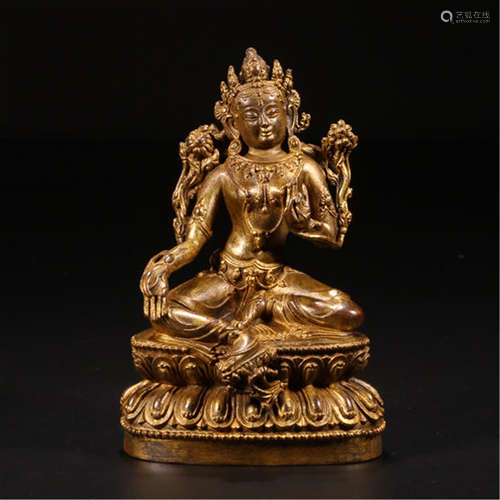 TIBETAN GILT BRONZE SAETED TARA