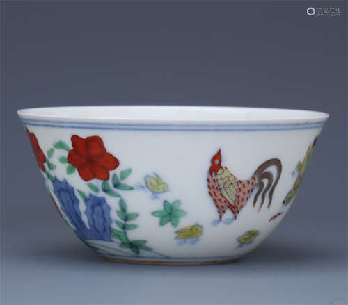 CHINESE PORCELAIN DOUCAI CHICKEN TEA CUP