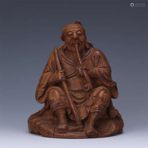 CHINESE BAMBOO SEATED OLD MAN