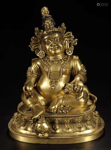 CHINESE GILT BRONZE SEATED GOD OF WEALTH