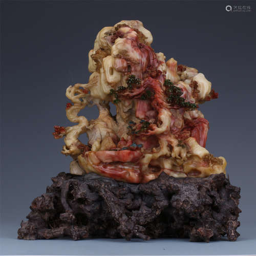 CHINESE SOAPSTONE SCHOLAR'S ROCK ON ROOT BASE