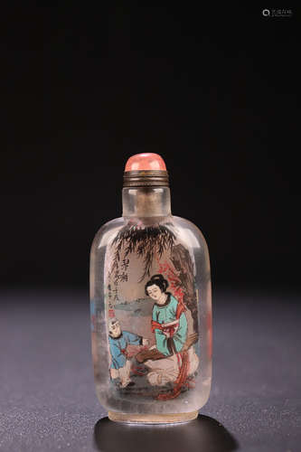 17-19TH CENTURY, AN INSIED PAINTED  STORY DESIGN CRYSTAL SNUFF BOTTLE, QING DYNASTY