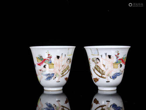 17-19TH CENTURY, A PAIR OF STORY DESIGN PORCELAIN CUP, QING DYNASTY