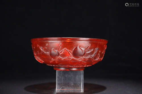 18-19TH CENTURY, A PEACH PATTERN GLASS BOWL, LATE QING DYNASTY