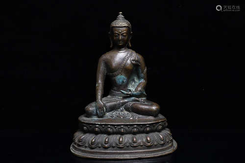 17-19TH CENTURY, AN OLD BUDDHA DESIGN BRONZE ORNAMENT, QING DYNASTY