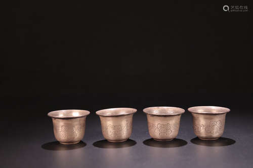 A SET OF FLORAL DESIGN PURE SILVER CUPS