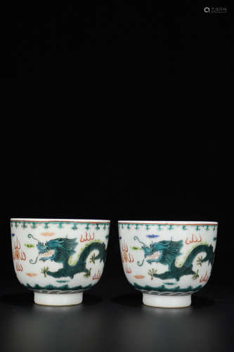 17-19TH CENTURY, A PAIR OF DRAGON PATTERN PORCELAIN CUP, QING DYNASTY