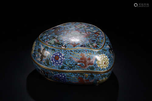 AN OLD FLORAL PATTERN ENAMEL PEACH BOX