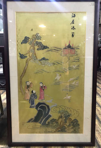 17-19TH CENTURY, A STORY DESIGN EMBROIDERY HANGING SCREEN, QING DYNASTY