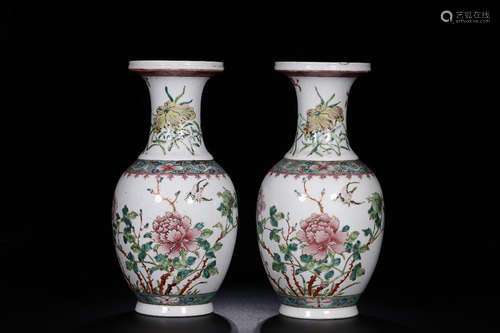 1949-1966, A PAIR OF FLORAL PATTERN PORCELAIN VASE