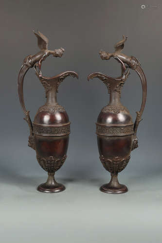 17-19TH CENTURY, A PAIR OF ANGEL DESIGN BRONZE WINE POT, QING DYNASTY