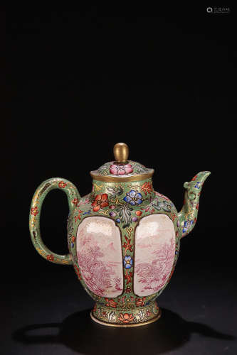 17-19TH CENTURY, A FLORAL PATTERN ENAMEL TEAPOT, QING DYNASTY