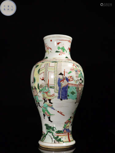 A KANGXI MARK FAMILLE PORCELAIN VASE WITH STORY-TELLING PATTERN