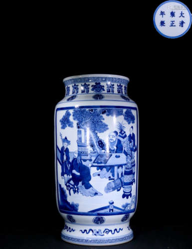 A BLUE&WHITE PORCELAIN VASE PAINTED STORY-TELLING PATTERN