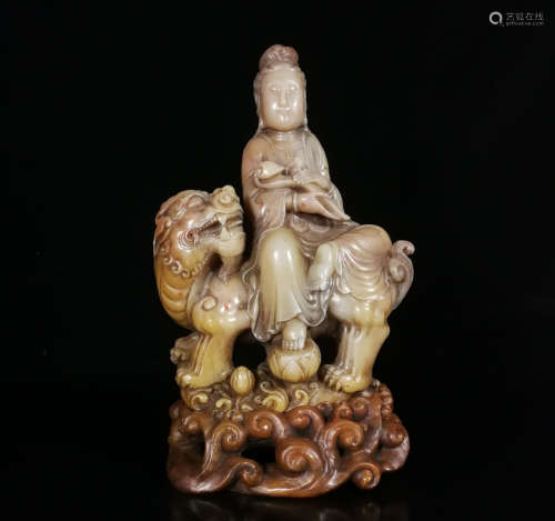 A SHOUSHAN&FURONG STONE GUANYIN SHAPED ORNAMENT