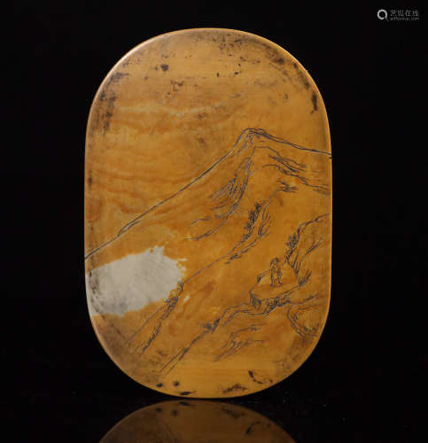 A SONGHUA STONE INK SLAB CARVED POETRY PATTERN