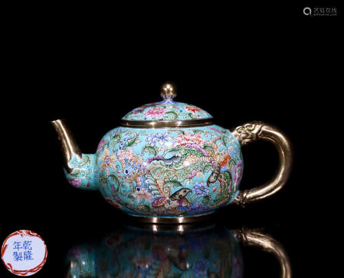 A CLOISONNE TEAPOT WITH MARK