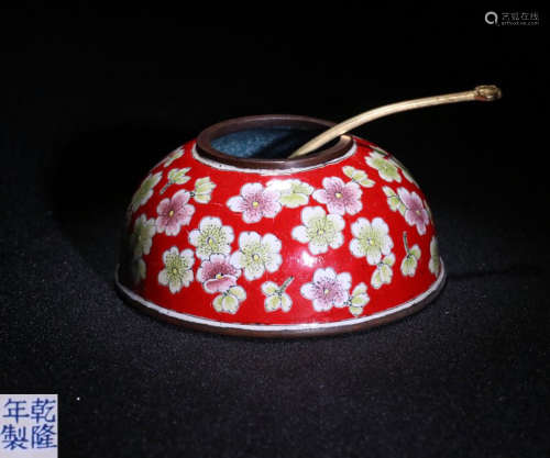 A QIANLONG MARK CLOISONNE WASHER WITH FLORAL PATTERN