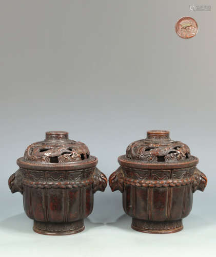 A PAIR OF BRONZE CENSERS
