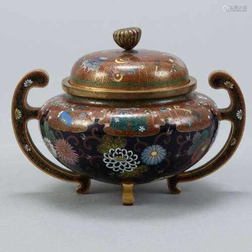 Japanese Meiji Cloisonne Covered Handled Jar